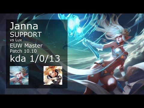 Janna Support vs Lux - EUW Master 1/0/13 Patch 10.10 Gameplay
