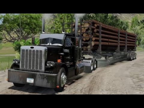 Peterbilt logging truck - down hill with load - Truck Simulator Big Rigs 