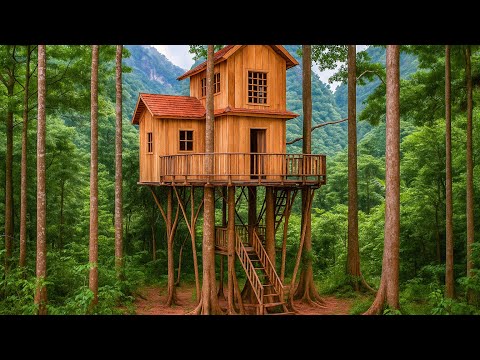 How I Built A Jungle Treehouse With PRIMITIVE Tools In 100 Days