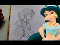 How to Draw JASMINE from Disney's Aladdin - @DramaticParrot
