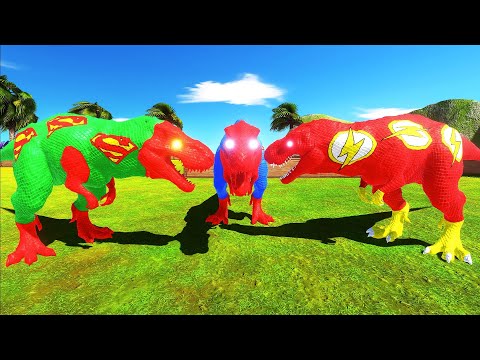 DEATH RUN vs SUPERMAN T-REX & FLASH T-REX & GREEN SUPERMAN T-REX - Animal Revolt Battle Simulator