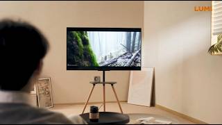 Easel Studio TV Floor Stand with Melamine Shelf and Wood Legs | FS28-44F-04 | LUMI