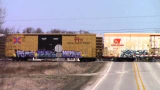 preview picture of video 'Union Pacific manifest at south Spine Line triangle, Nevada, Iowa'