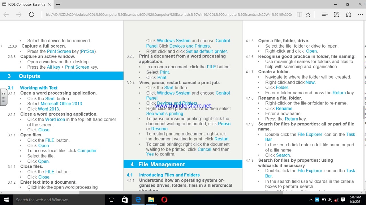 ICDL . MODULE 1. COMPUTER ESSENTIALS  ( Summary  explanations)