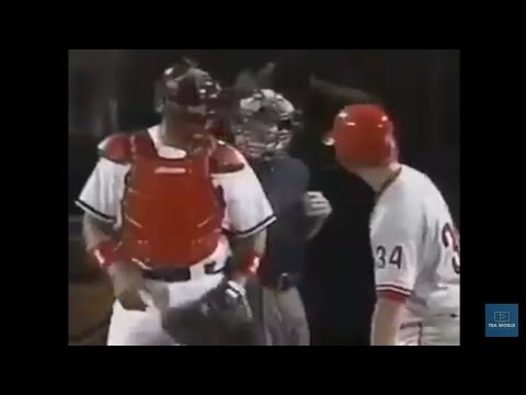 home plate umpire Tim Tschida throws out Minnesota Twins pitcher Joe Niekro