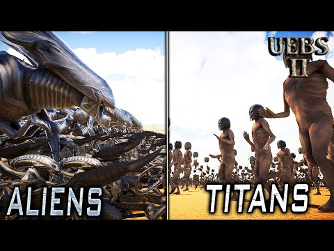 Aliens and Alien Queens VS Attack on Titans Titans  | Ultimate Epic Battle Simulator 2