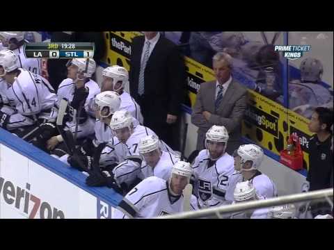 Robyn Regehr takes Backes' skate to face April 30 2013 LA Kings vs St. Louis Blues NHL Hockey