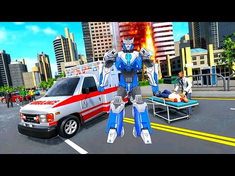 Flying Ambulance Robot Transform Game 2021 - FireTruck Helicopter Robot - Android Gameplay
