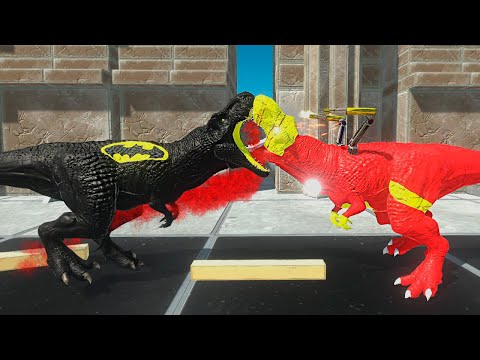IRON MAN VS BATMAN T-REX DEATH RUN - Animal Revolt Battle Simulator