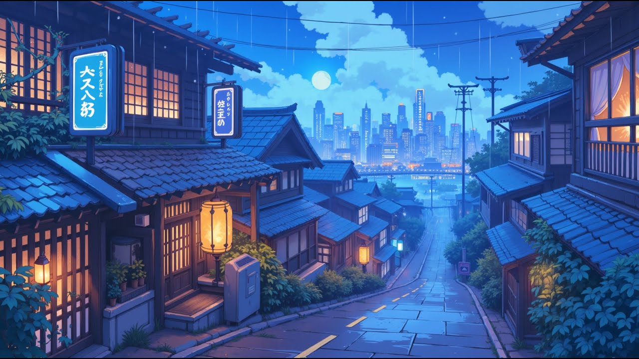 Quiet Streets of Old Japan at Night – 1980s Lofi Hip Hop Beat with Lantern Glow for Study & Sleep🌧️🏮