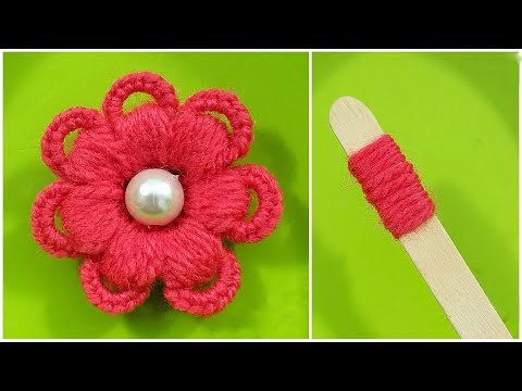Super Easy Woolen Flower Making using Ice cream Stick - Sewing Hack