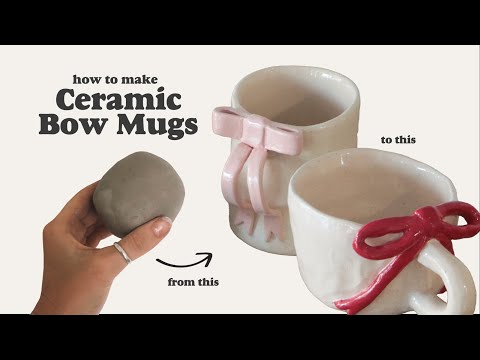 how to make ceramic bow mugs at home ~ no wheel needed 🎀 pottery tutorial for beginners
