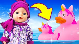 The Baby Born doll goes for a walk. Kids save the BABY DOLL! Family fun for kids. Outdoor adventures