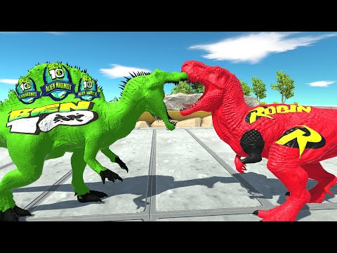 T Rex Robin Vs Spinosaur Ben 10 death fall - animal revolt battle simulator