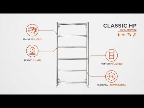 Водяной полотенцесушитель Mario Классик HP 1.3.0101.01.P (4820111351374, 800x430, хром/белый глянец/черный матовый/золото/сатин/бронза)