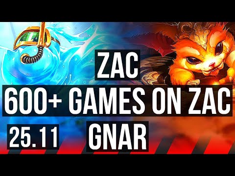 ZAC vs GNAR (TOP) | 8 solo kills, 42k DMG, 11/4/13, 600+ games | KR Diamond | 25.11