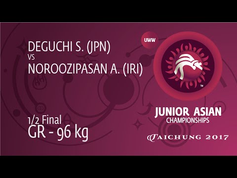 1/2 GR - 96 kg: A. NOROOZIPASAN (IRI) df. S. DEGUCHI (JPN), 3-2