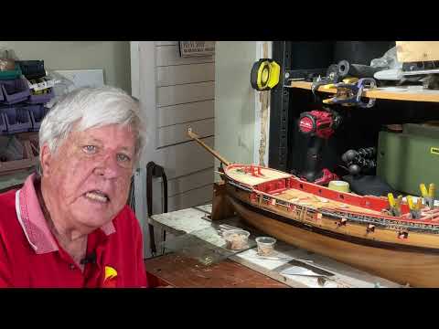 Video 135 HMS Thorn. Jig for gun tackle, Modified hanging knees,  making the 1/4 deck ladder