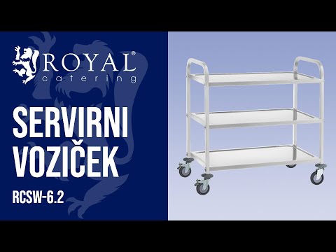 videoposnetek - Servirni voziček - iz nerjavečega jekla - 3 korita - do 500 kg - 2 zavori