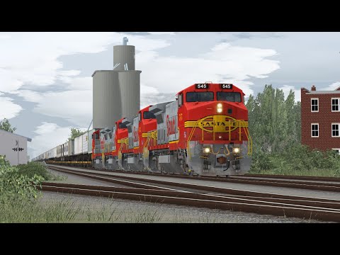 Open Rails: Two Santa Fe trains at Mazon