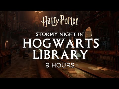 Hogwarts Library | 9 Hour Harry Potter Hogwarts Legacy Storm Ambience