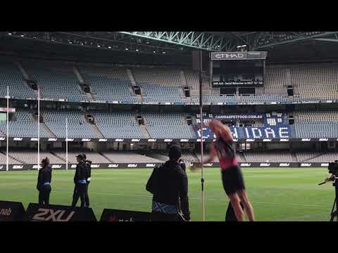 Sturt's Jordan Houlahan completes Running Vertical Jump with Left Hand at 2017 AFL Combine