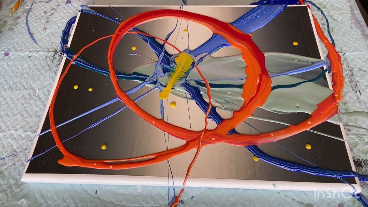 22. Abstract Splash Painting with Gradient Background and Accidental Fish - Acrylic Fluid Painting