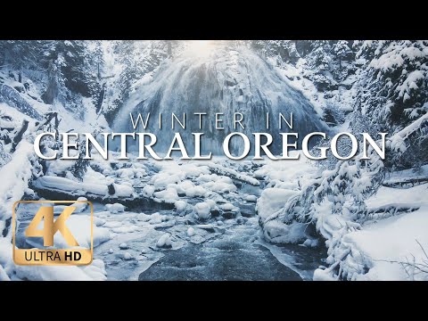 OREGON IN WINTER 4K | Central Oregon in Ultra HD - Drone views over snowy mountains and waterfalls