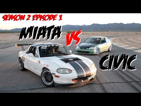 Driver Battles Season 2 Ep 1 Mazda Miata vs. Honda Civic Hatch (Ek)