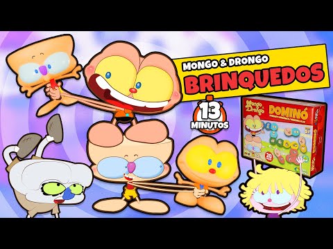 Capa de Mongo e Drongo em 3 vídeos com os brinquedos de Mongo e Drongo em desenho animado