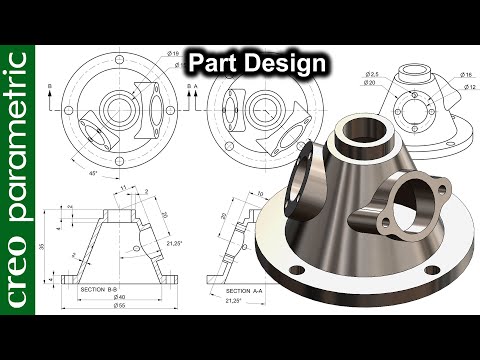 Complex part design for beginners | Machine part 21 in Creo Parametric