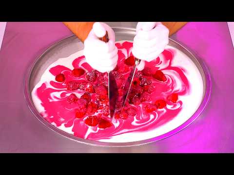 Raspberry Ice Cream ASMR | oddly satisfying Transformation - Raspberries Ice Cream Rolls