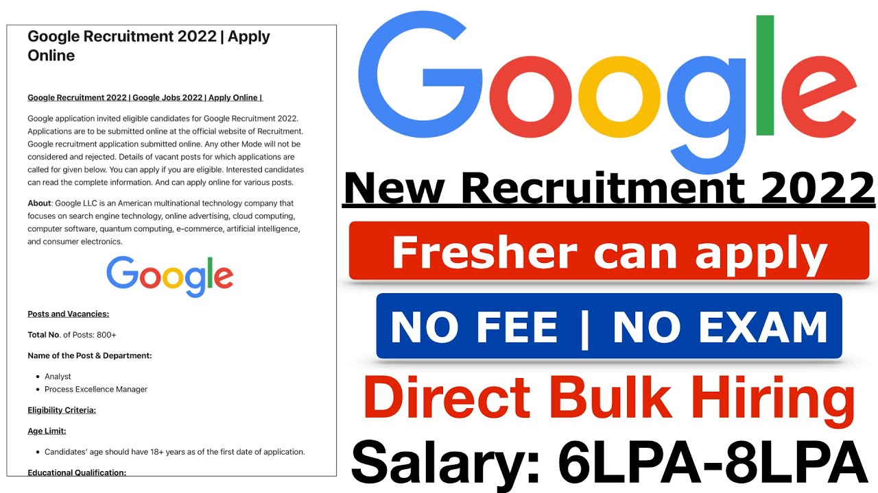 Google Recruitment Apply Link 2022, Google Jobs Notification 2022