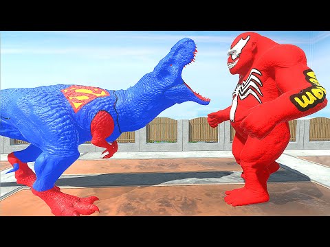 Superman T-rex vs Venom Goro The Giant Death Run - Animal Revolt Battle Simulator