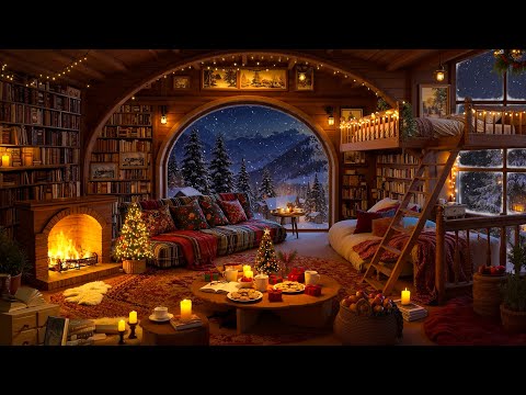 Winter Night Jazz in Cozy Mountain Cottage ❄️ Peaceful Moments with Soft Jazz & Crackling Fireplace