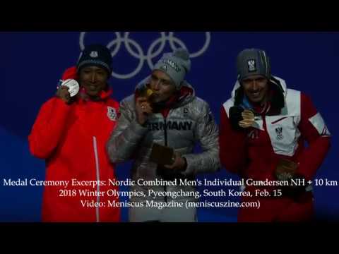 Nordic Combined Individual Gundersen NH + 10 km Medal Ceremony Excerpts - 2018 Winter Olympics
