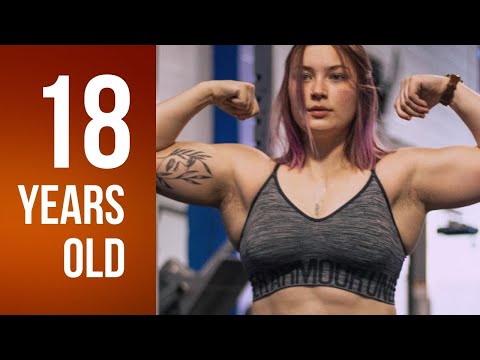 18 years old muscle girl Brywn flexing her biceps