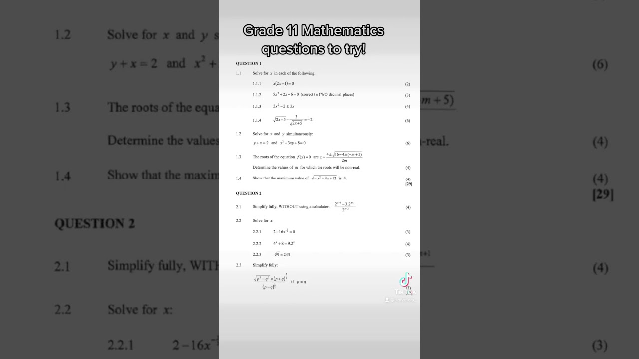 Grade 11 math questions to try