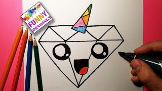 How to draw a CUTE DIAMOND UNICORN, step by step, SUPER EASY)