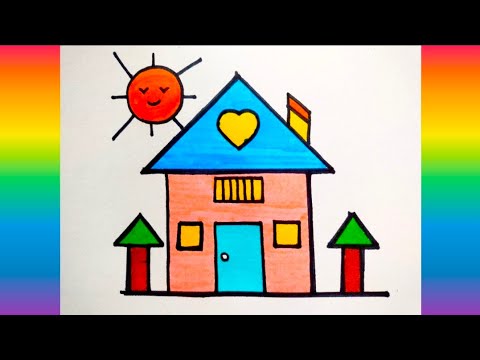 How to draw a house | Shapes house | circle,Triangle ,Square ,rectangle ,heart SHAPE HOUSE