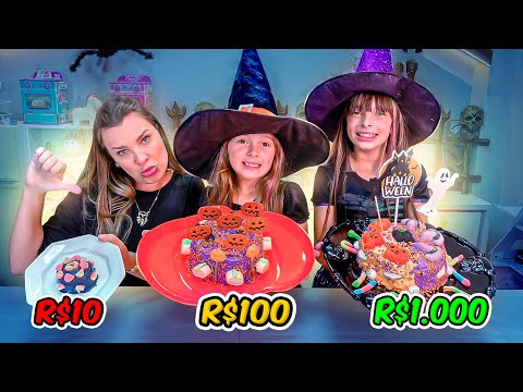 BOLO DE HALLOWEEN DE R$1O vs R$100 vs R$1000 ! DESAFIO