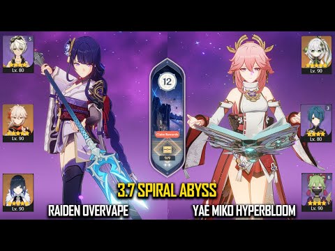 【GI】C0 Raiden Overvape and C0 Yae Miko HyperBloom - New 3.7 Spiral Abyss Phase 1 - Floor 12 9 Stars