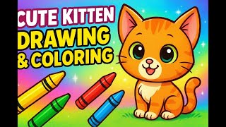"Cute Kitten Drawing & Coloring 🐱 Step by Step for Kids | Easy Cat Tutorial"
