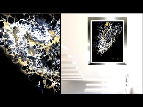GORGEOUS DRAMATIC EFFECTS! Acrylic Pour Swipe with Negative Space / Acrylic Abstract Painting (232)