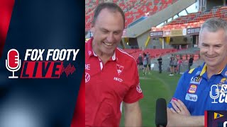 The HILARIOUS moment John Longmire crashes Adam Simpson's pre game interview | Fox Footy Live
