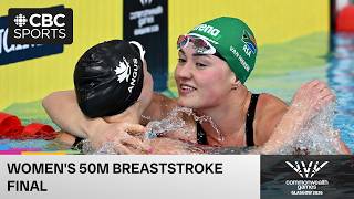 Tie for bronze in the women's 50m breaststroke final featuring Sophie Angus on Day 5 in Glasgow