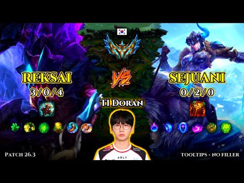 T1 Doran | RekSai TOP vs Sejuani | Patch 26.3 | 2026-02-09 | KR CHALLENGER | LOL GAMEPLAY