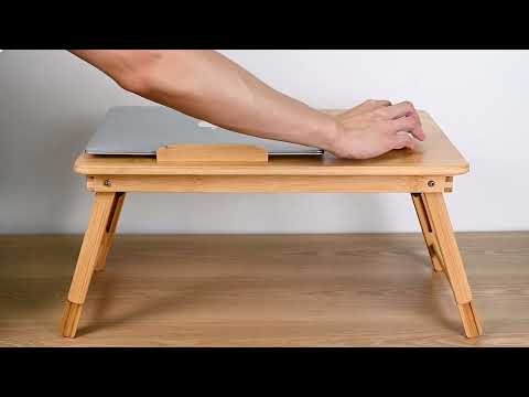 Adjustable Bamboo Laptop Bed Desk Table Tray with Cooling Fan & Foldable Legs - PrimeCables®