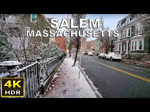 [4K HDR] Salem MA Snowy Morning Walking Tour | Witch City