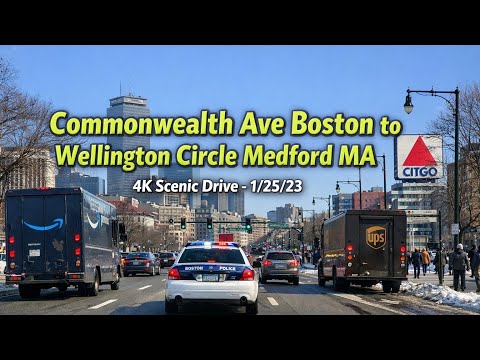 🚖 Commonwealth Ave Boston to Wellington Circle Medford MA | 4K Scenic Drive - 1/25/23